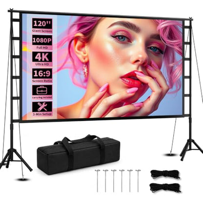 Sainyer Projector Screen with Stand, 120 Inch Portable Screen
