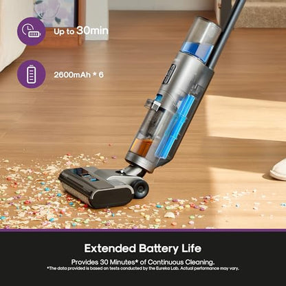 Eureka Cordless Wet Dry Vacuum Cleaner Self Cleaning Vacuum and Mop Combo, Good for Hard Floors Pet Hair Sticky Messes, RapidWash NEW430BLC, Blue
