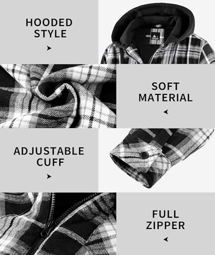 ZITY Men's Fleece Flannel Jacket Full Zip Plaid Winter Warm Lined Jacket Coat Hoodies with Pockets