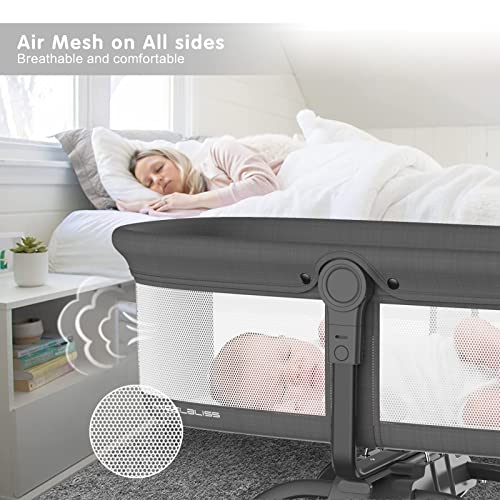 ANGELBLISS 3 in 1 Rocking Bassinet & Baby Portable Travel Bedside Crib, Side to Side Manual Rocking Motion Bassinet, Mattress Included (Black)