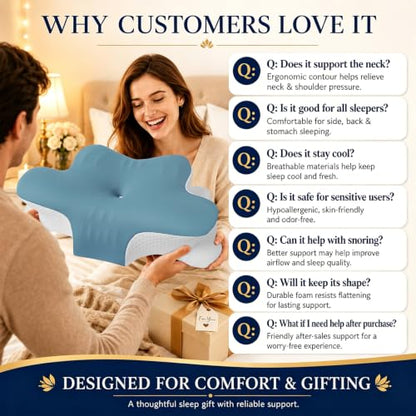 Cervical Neck Pillow for Neck and Shoulder Pain Relief, Ergonomic Memory Foam Contour Pillow with Armrest Grooves, Cooling Washable Cover & Dual-Height Support for Side and Back Sleepers