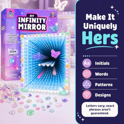 DIY Infinity Mirror Kit - Girls Crafts 8-12 Years Old DIY Kit with Lights & Custom Letters - Birthday Gift for Girls Ages 6 7 8 9 10 11 12, Educational STEM Toys for Kids, STEM Toys for 5+