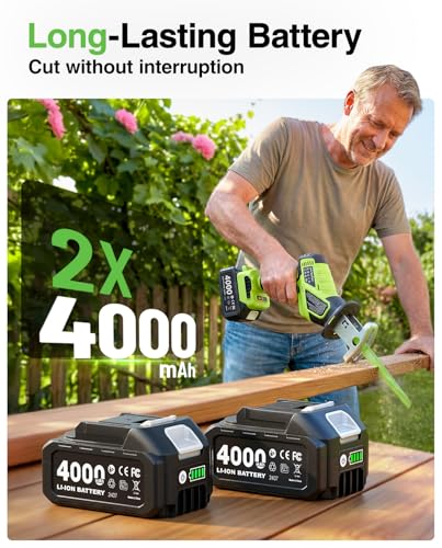 Cordless Reciprocating Saw 21V: One-Handed Reciprocating Saw with 0-3500 RPM Brushless Motor, 2 x 4.0Ah Batteries, 8 Quick-Change Blades, LED Light, Perfect for Wood PVC Metal Cutting