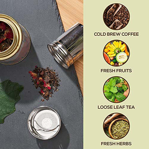 Leaflife Sustainable Bamboo Loose Leaf Tea Tumbler - 17oz Tea Bottle with Infuser - 12 Hrs Hot & Cold-Vacuum Insulated Stainless Steel Tea Gift for Women, Men - Tea Infuser Travel Mug with Lid