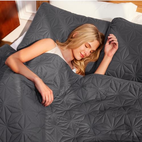 Whale Flotilla Soft King Quilt Bedding Set Lightweight Bedspread | Grey Microfiber Breathable Quilts, Modern Comforter Set Coverlet for All Seasons with 2 Pillow Shams, 96x104 Inch