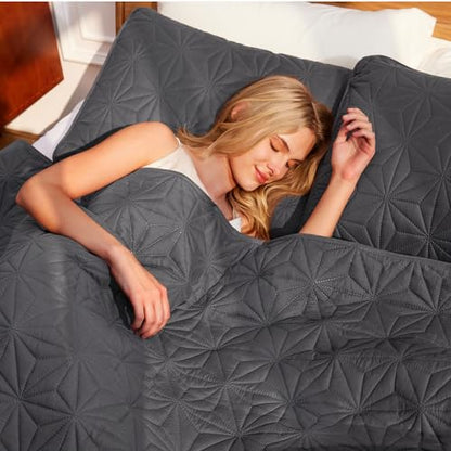 Whale Flotilla Soft King Quilt Bedding Set Lightweight Bedspread | Grey Microfiber Breathable Quilts, Modern Comforter Set Coverlet for All Seasons with 2 Pillow Shams, 96x104 Inch