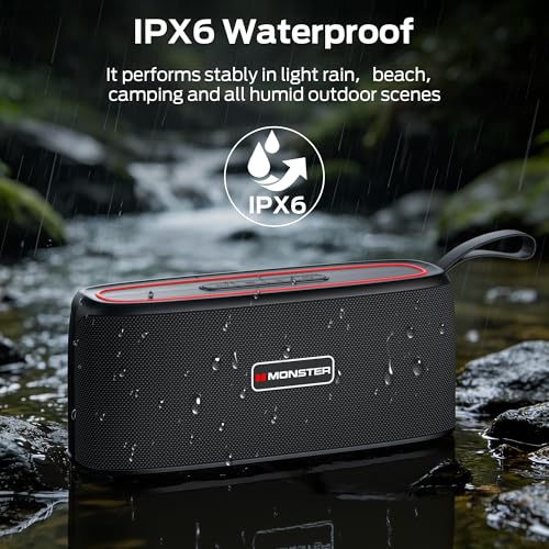 Monster Portable Bluetooth Speaker, 30W Loud Sound Wireless Speaker, IPX6 Waterproof Speaker, 17 Hours Playback, Bluetooth 5.4 TWS Pairing Portable Speakers for Home, Outdoors