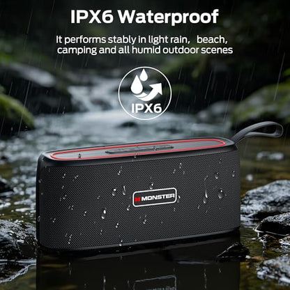 Monster Portable Bluetooth Speaker, 30W Loud Sound Wireless Speaker, IPX6 Waterproof Speaker, 17 Hours Playback, Bluetooth 5.4 TWS Pairing Portable Speakers for Home, Outdoors