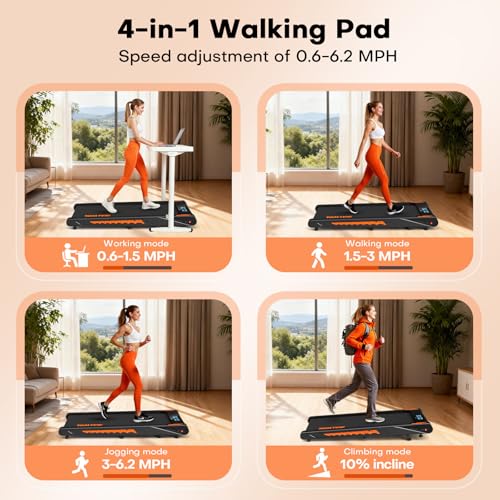 Walking Pad Treadmill with Speaker, 4-in-1 6.2MPH Treadmill for Home with App Compatible, 10% Incline, LED Display, 2.75HP Brushless Motor, 350 LB Weight Capacity, 12 HIIT Programs
