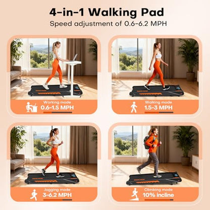 Walking Pad Treadmill with Speaker, 4-in-1 6.2MPH Treadmill for Home with App Compatible, 10% Incline, LED Display, 2.75HP Brushless Motor, 350 LB Weight Capacity, 12 HIIT Programs
