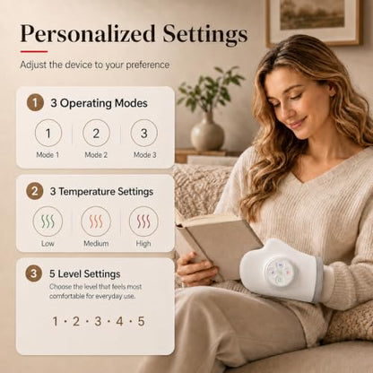 Rechargeable Hand Comfort Device with 3 Temperature Settings, 15-Min Auto-Off, 5 Level Settings & 3 Operating Modes