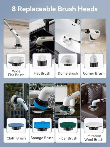 Electric Spin Scrubber-Bathroom Cleaning Brushes with 8 Replaceable Heads