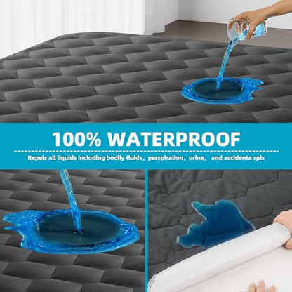 Waterproof King Mattress Protector, Noiseless King Size Mattress Pad with Deep Pocket Fitted Up to 8-21 inches, Soft & Breathable Bed Mattress Cover Washable for Home, Bedroom, Hotel (Gray)