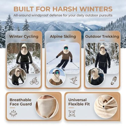 LanChuBo Unisex One-Piece Flannel Warm Mask Hat 3-in-1 Winter Balaclava Ski Mask (Beige)