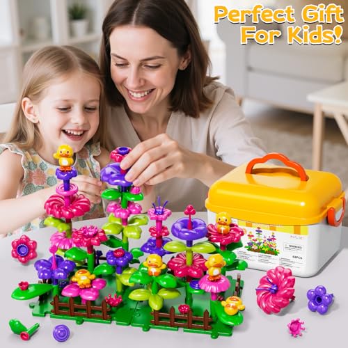 Flower Garden Building Toys for Kids, DIY Stacking Toys with Storage Box