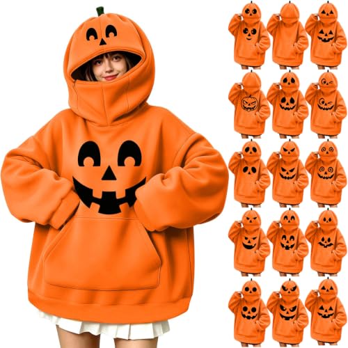 Halloween Costumes Women Halloween Costume Women 2026 Cute Party Cosplay Pumpkin Sweatshirts Oversized Novelty Hoodie with Kangaroo Pocket H10 Orange X-Large