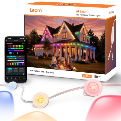 Lepro E1 Plus AI Permanent Outdoor Lights, 50ft 30 RGBIC LEDs Eave Lights