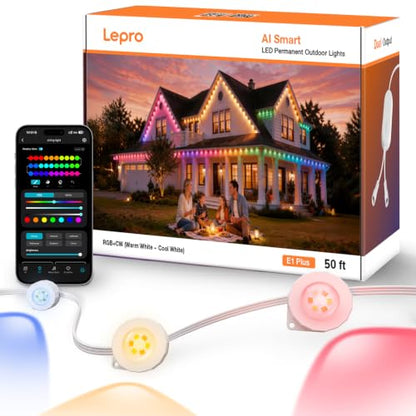 Lepro E1 Plus AI Permanent Outdoor Lights, 50ft 30 RGBIC LEDs Eave Lights