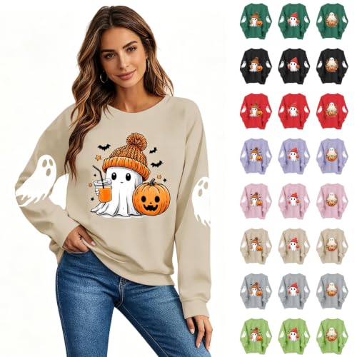 Women's Halloween Sweatshirt Cute Ghost Spooky Graphic Crewneck Top