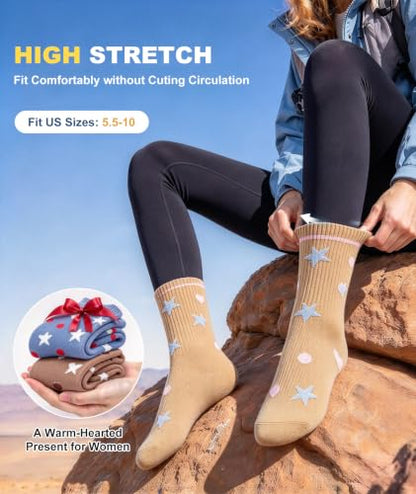 SIMIYA 5 Pairs Merino Wool Socks for Women Warm Extra Thick Winter Thermal | Super Warm for Cold Weather, Cozy Soft, Moisture-Wicking, Reinforced Toe, Crew Hiking Socks for Work Daily, Fun Cute Design