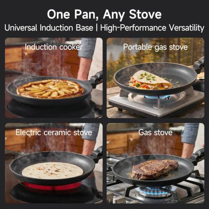 JEETEE Titanium Crepe Pan with Detachable Handle, 9.5" Nonstick Pancake Pan