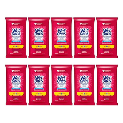Wet Ones Antibacterial Hand Wipes, Fresh Scent, Wet Wipes, 20 Count (Pack of 10)