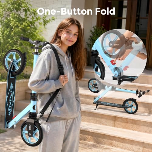 WAYPLUS Kick Scooter for Ages 6+,Kid, Teens & Adults. Max Load 240 LBS. Foldable, Lightweight, 8IN Big Wheels for Kids, Teen and Adults, 4 Adjustable Levels. Bearing ABEC11