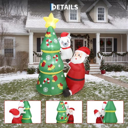 WildVenture 6ft Christmas Decoration Inflatable -Santa Helps Bear Climb
