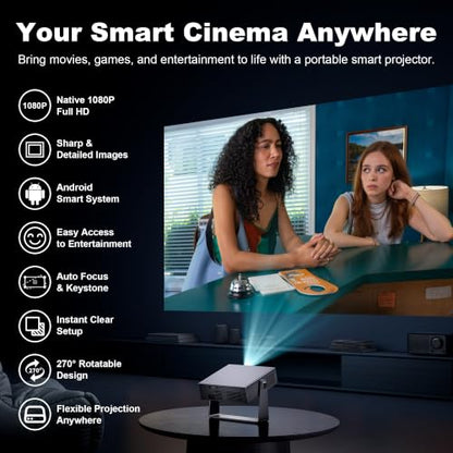Sainyer Mini Projector, WiFi Bluetooth, 1080P, 4K, Halloween Christmas | Auto Keystone, Adjustable Stand, HDMI USB, APP Compatible, Portable Home Theater for Halloween, Christmas, Bedroom & Camping