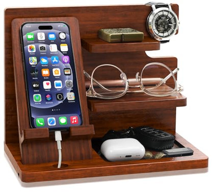 Gifts for Men Wood Phone Docking Station, Anniversary Birthday Mens Gifts