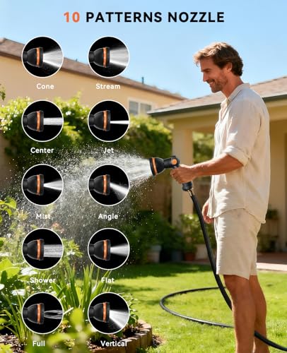 SUNPOW Retractable Garden Hose Reel - 1/2 inch x 85ft Wall Mounted Hose Reel with 3/4 inch Brass Fitting & 10 Function Sprayer Nozzle - Any Length Lock, Auto Rewind System, 180°Swivel Bracket- Grey