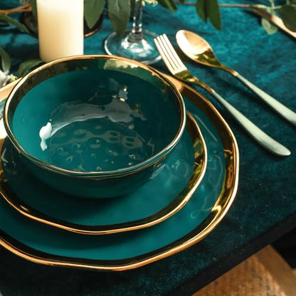 Stone Lain Gold Halo Porcelain Dinnerware Set, Service for 4, Green