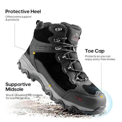 NORTIV 8 Men's Suede Waterproof Trekking Hiking Boots,Black,10