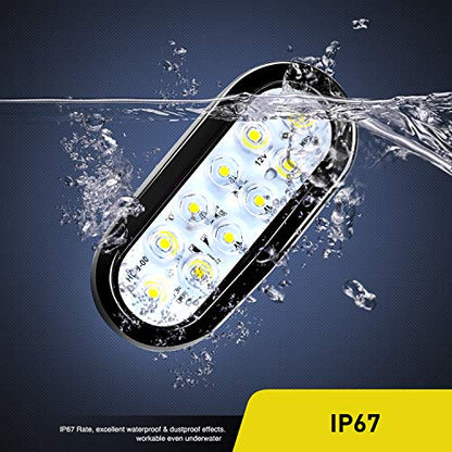 Nilight 6 Inch Oval White Trailer Tail Lights 2PCS 10 LED w/Flush Mount Grommets Plugs IP67 Waterproof Reverse/Back Up Lamp for Truck RV Camper Boat Jeep, White