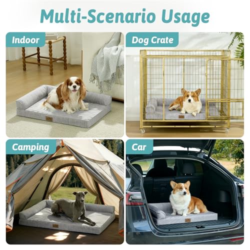 COZY KISS Cooling Dog Bed, Q-Max >0.4 Orthopedic Foam Dog Bed with Sides, Removable Cover & Waterproof Lining and Nonskid Bottom, Comfortable Pet Beds for Dogs, Grey (36" L x 27" W x 6.5" Th)