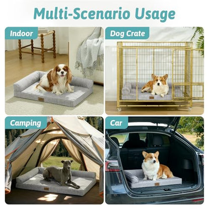 COZY KISS Cooling Dog Bed, Q-Max >0.4 Orthopedic Foam Dog Bed with Sides, Removable Cover & Waterproof Lining and Nonskid Bottom, Comfortable Pet Beds for Dogs, Grey (36" L x 27" W x 6.5" Th)
