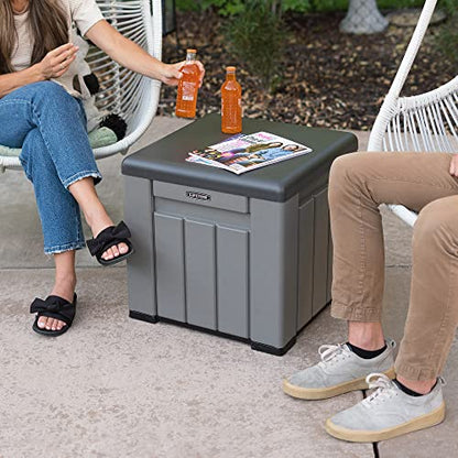 LIFETIME 25 Gallon Outdoor Storage Cube, Deckbox, Brown lid, Storage Box for Gardening Tools, Pool Supplies, Patio Furniture & More