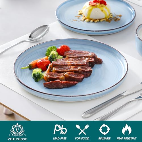 vancasso Bonita Blue Dinnerware Sets, Plates and Bowls Set for 4, 12 Pieces Stoneware Dinnerware Set, Dishwasher and Microwave Safe