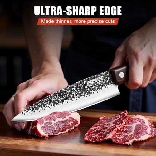 Topfeel Chef Knife 3PCS, High Carbon Hand Forged Stainless Steel Japanese Knife Sets, Ultra Sharp Professional Kitchen Knife Sets with Wood Ergonomic Handle