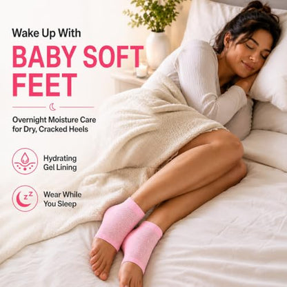 Moisturizing Socks Women, Heel Socks for Dry Cracked Feet, 100% Cotton Gel Socks for Overnight Hydration – Deep Moisturizing Foot Socks with Rose, Jojoba & Olive Oils, Pink, 2 Pairs