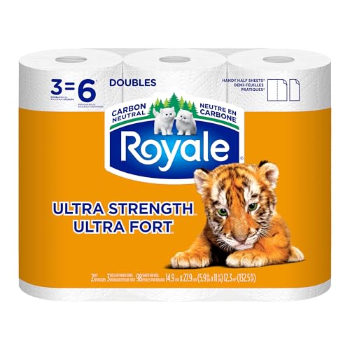 Royale Tiger Strong Paper Towel, 3 Double Equal 6 Rolls, 98 Half Sheets per Roll, White