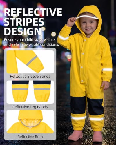 JiAmy Kids Toddler Rain Suit,one Piece Raincoat with Storage Bag for 4-5Years Yellow