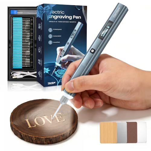 Engraving Pen Kit for Metal, Wood, Glass, Plastic, Cordless Rechargeable DIY Etching Tool with LED Light, 5 Speed, 31 Bits, Portable Craft Making Gift for Teens Adults Hobby Beginners (Light Grey)