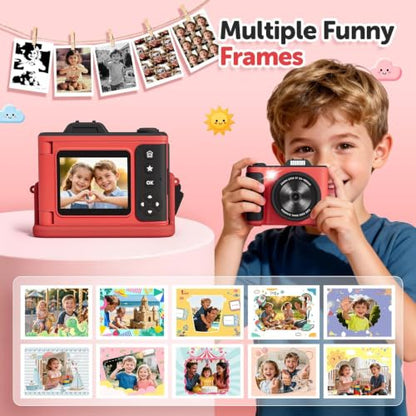 Kids Camera for Boys and Girls 1080P HD Selfie Video Camera Digital Camera for 3-10 Year Old Girls Boys with Cartoon Soft Cover & SD Card Gift for Kids Best Chritmas Birthday Festival