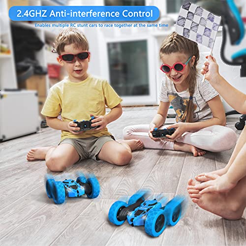Hamdol Remote Control Car for Kids, Hamdol 360° Rotating RC Stunt Car Double-Sided 4WD Electric Vehicle with LED Lights, 2.4GHz Rechargeable Toy Cars for Boys Girls Age 6 7 8 9 10 11 12, Birthday Gift