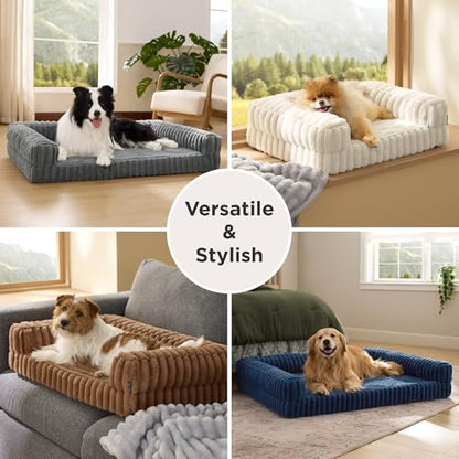 Bedsure ComfyFleece™ Orthopedic Dog Bed Large with Memory Foam, Brown 35"