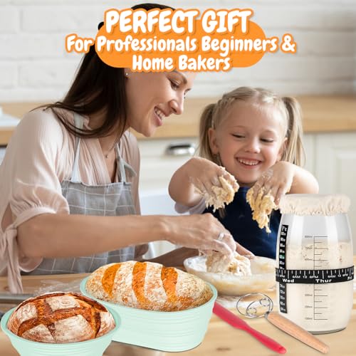 Complete Sourdough Bread Starter Kit with 35OZ Jar, All-in-One Sourdough Starter Kit, 2 Silicone Proofing Baskets, Non-Stick Baking Mat & 15-Piece Baking Tools Set - Includes Dough Scraper, Lid & More