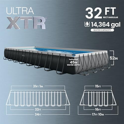 INTEX 26377EH Ultra XTR Deluxe Rectangular Above Ground Swimming Pool Set: 32ft x 16ft x 52in – Includes 2650 GPH Sand Filter Pump – Saltwater System – SuperTough Puncture Resistant – Rust Resistant