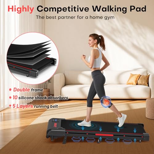 Walking Pad, FOUSAE 3 in 1 Max 6.2 MPH Treadmill for Home with Double Frame 330 LB Weight Capacity, Powerful 2.5 HP Wider Belt Walking Pad with 9% Incline, 12 HIIT Programes, Magnetic Remote Control
