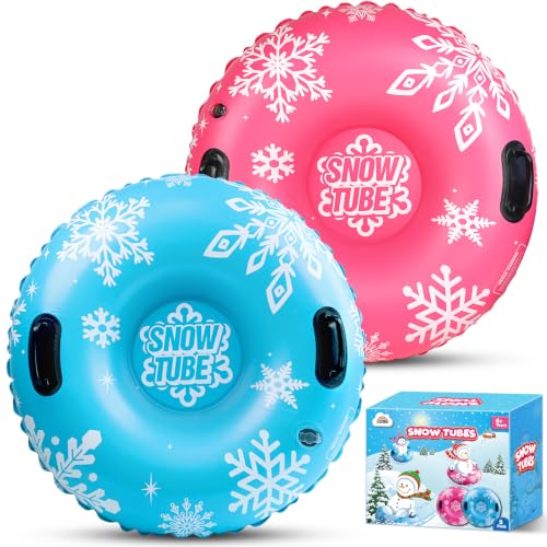 ZMLM 2 Pack Snow Tube for Sledding - 36" Inflatable Snow Sled for Kids | 36" Snow Tubes Heavy Duty Blow Up Tube with Handles Toddler Adults Outdoor Winter Toys Gift for Tubing Sled Sport Supplies